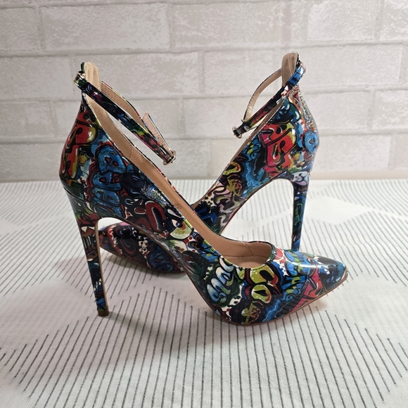 Liliana High Heels Colorful Retro Graffiti Print Size 8.5 Fun Party Date Night - Picture 6 of 9